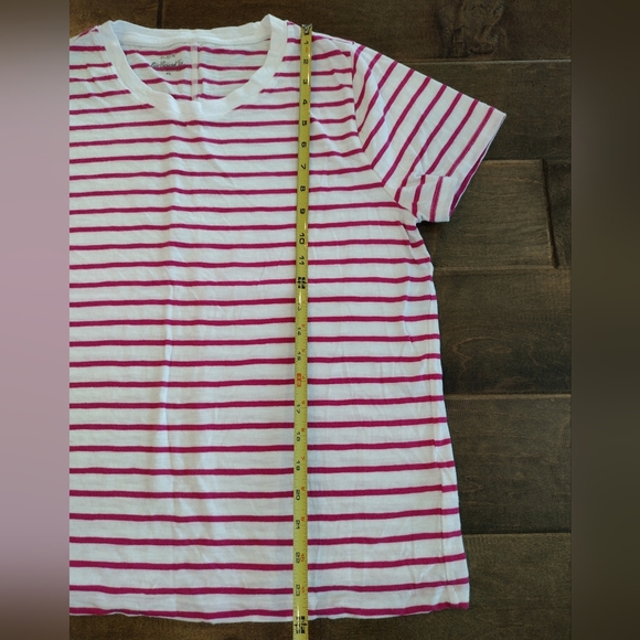 J.CREW Women's Girlfriend white pink striped short-sleeve T-shirt Tee XL - Picture 6 of 7